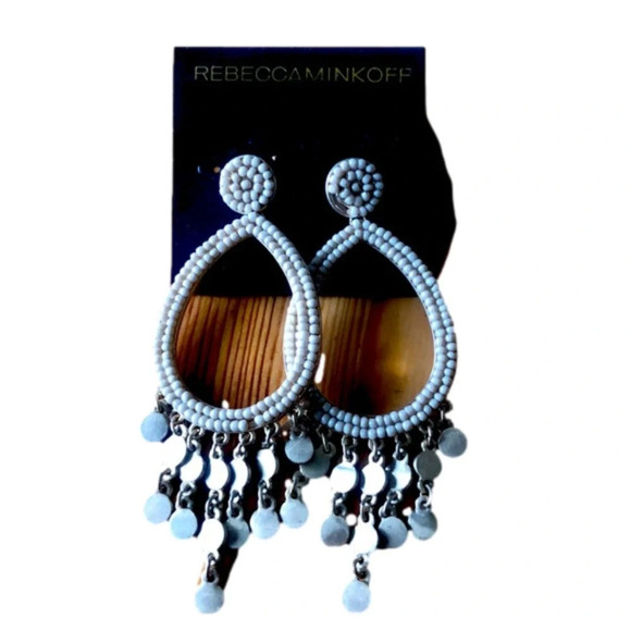 Rebecca Minkoff Jewelry - REBECCA MINKOFF | cream and gold hoop dangling earrings